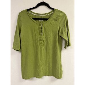Merona Womens Tunic 3/4 Sleeve Scoop neck Casual Top Green Large 100% Cotton